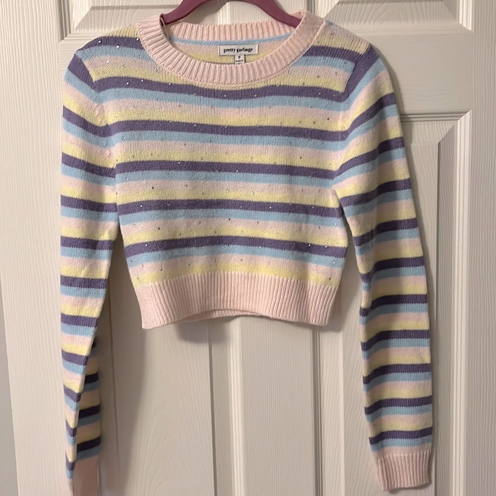 Pretty Garbage cropped sweater with rhinestones size S NWT